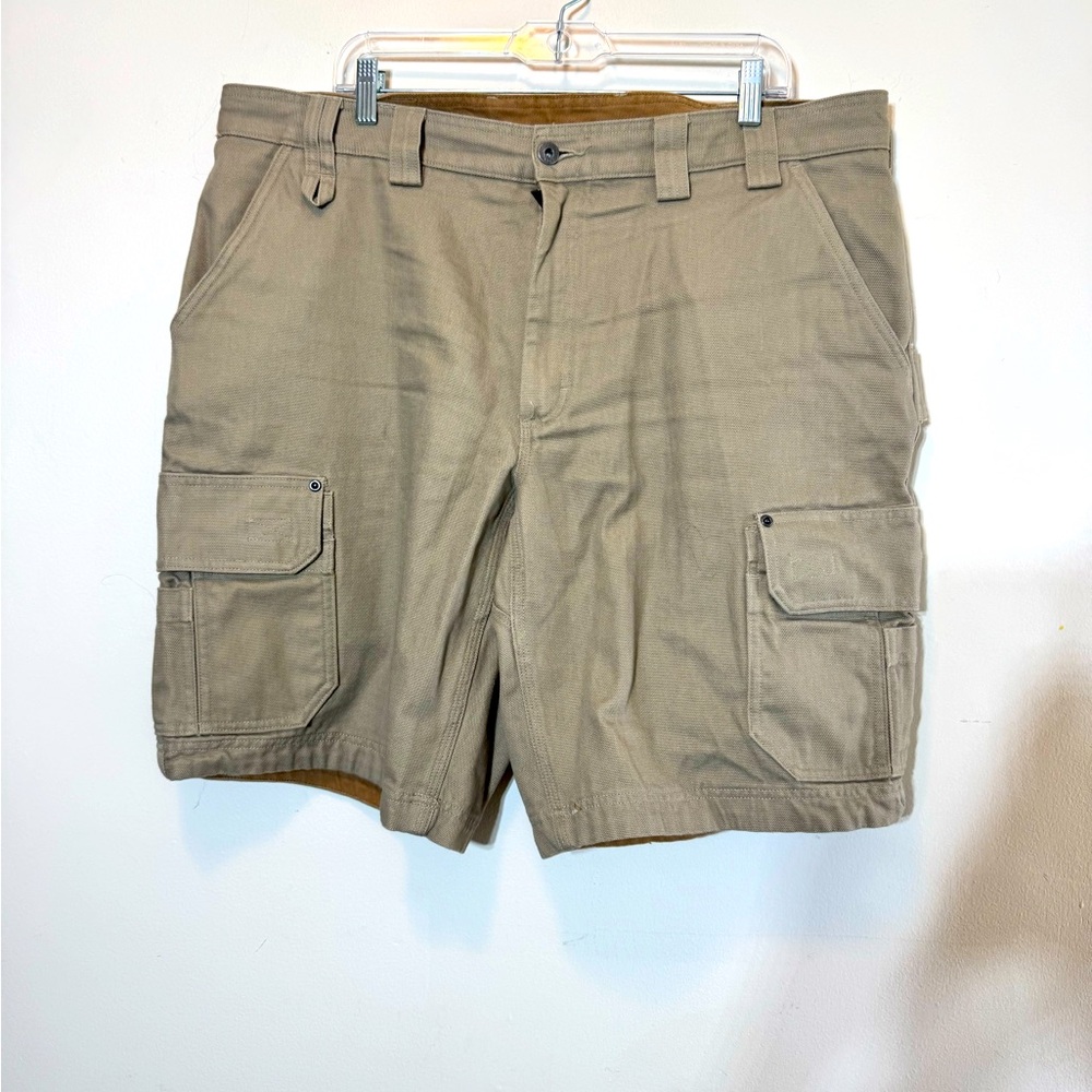 Duluth Trading Co Carpenter Shorts 40 Beige Heavy Canvas Work Cargo Pockets Tan